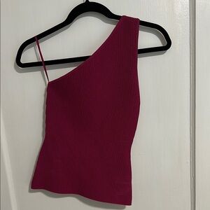 Aritzia Sculpt Knit Pink One-Shoulder Ribbed Top Magenta